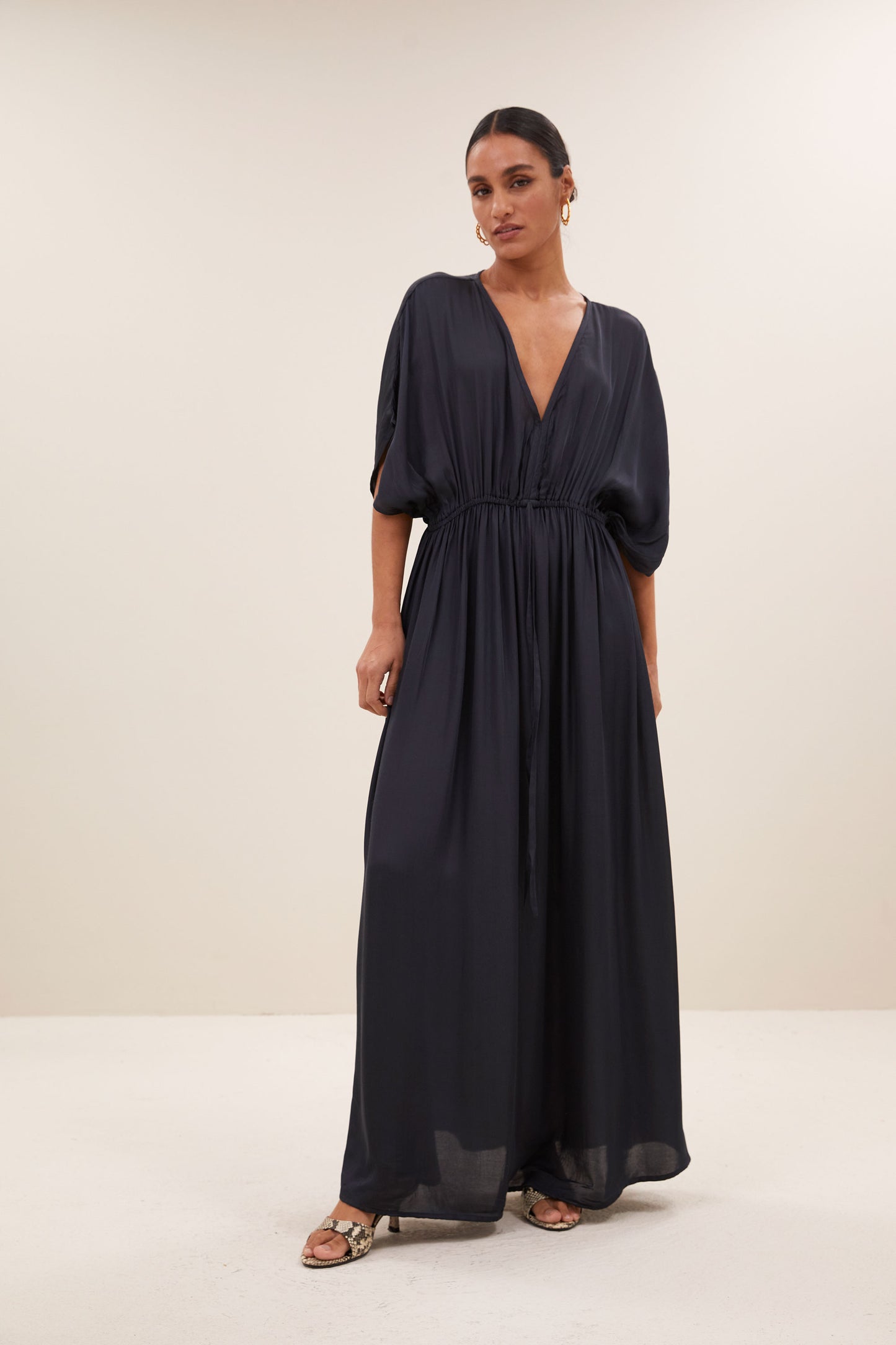 Long Satin Dress Navy