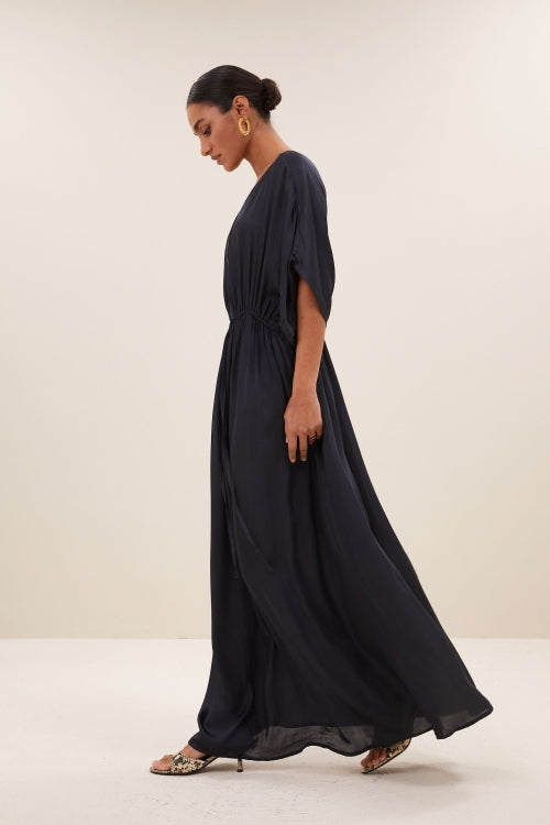 Long Satin Dress Navy