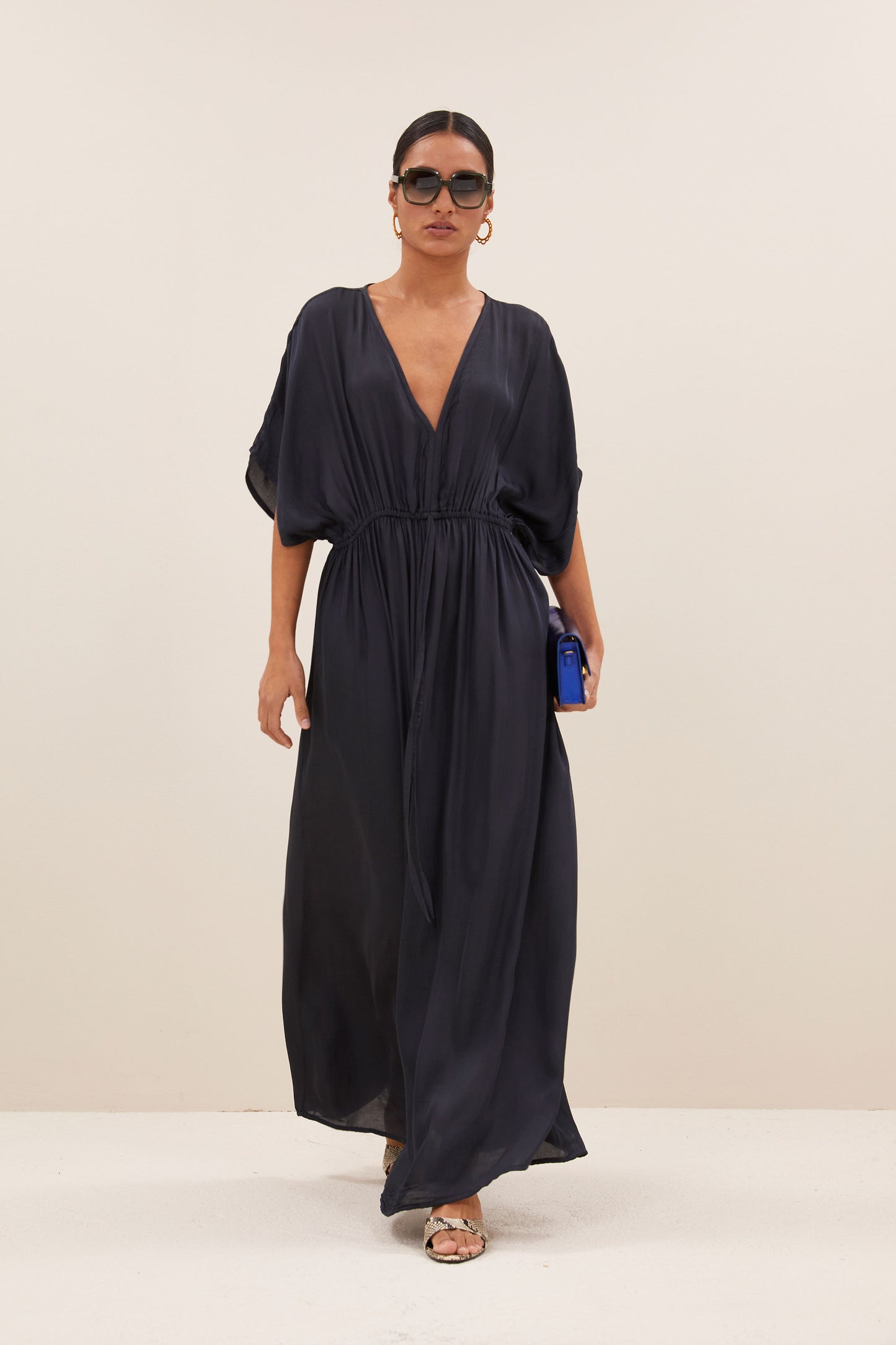 Long Satin Dress Navy