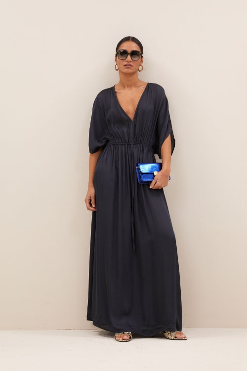 Long Satin Dress Navy