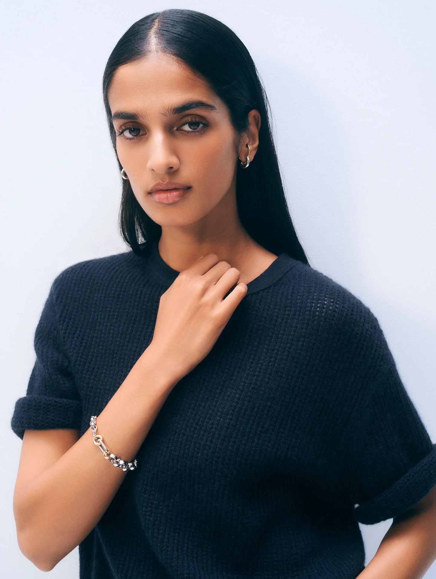 Cashmere Waffle Mesh Tee Navy