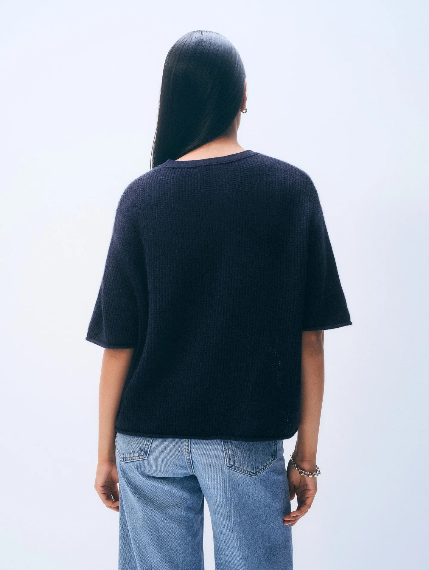 Cashmere Waffle Mesh Tee Navy