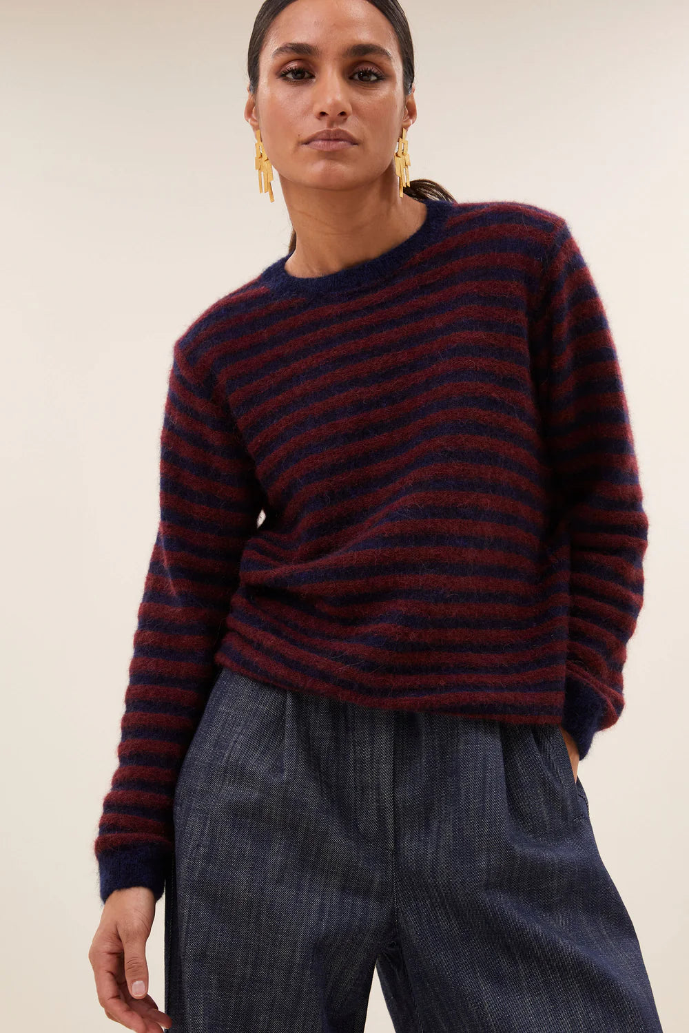 Gwen thin stripe pullover Wine thin stripe