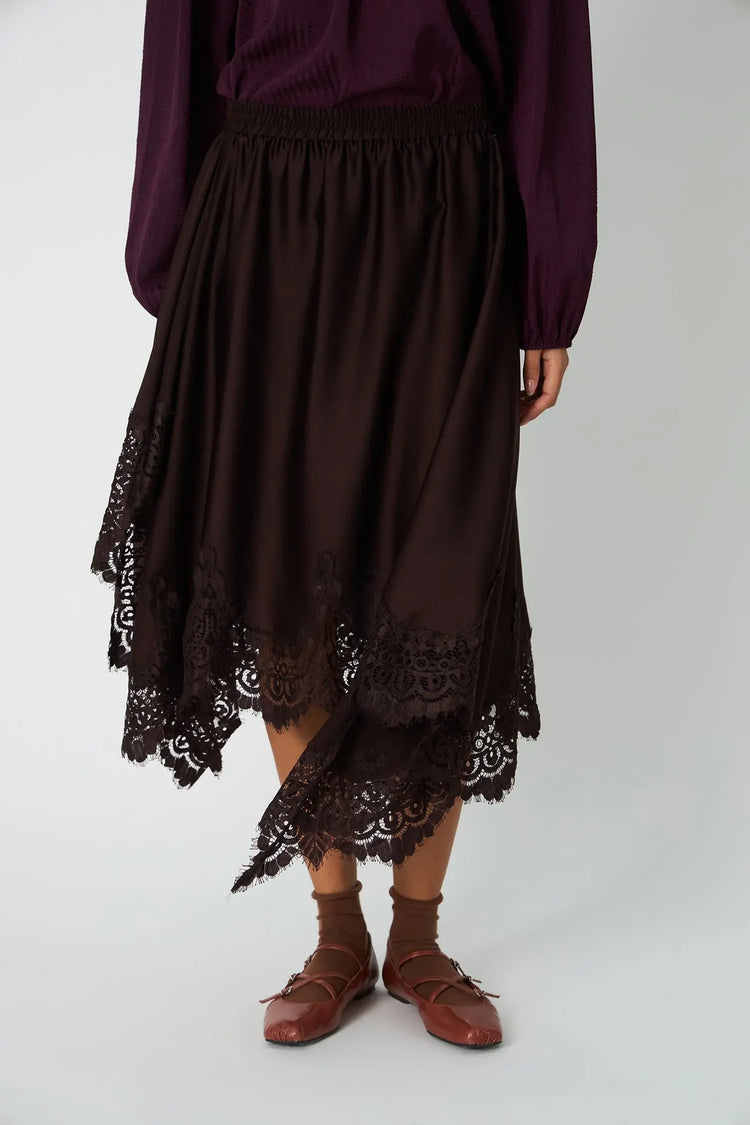 Asymetric Lace skirt Dark Brown