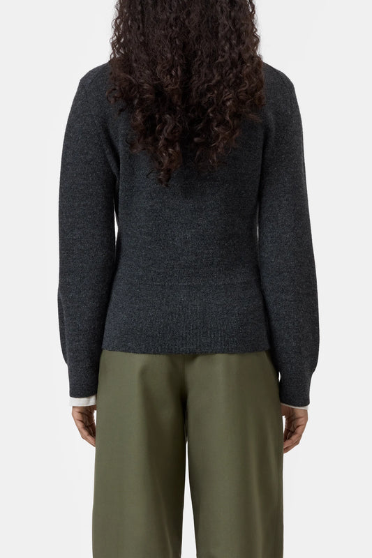 Crew neck cardigan knitted Black Melange