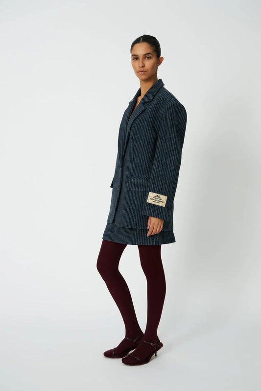 Checked oversized wool blazer Blue checks