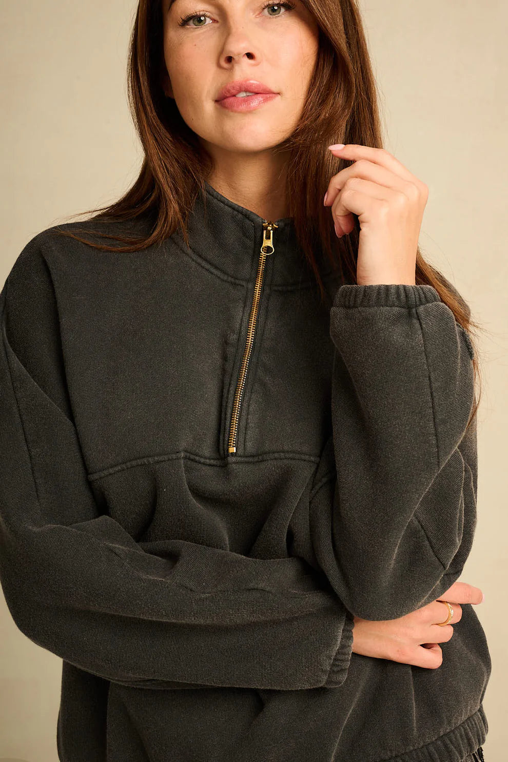 Zipped Sweater Uni Dark Grey