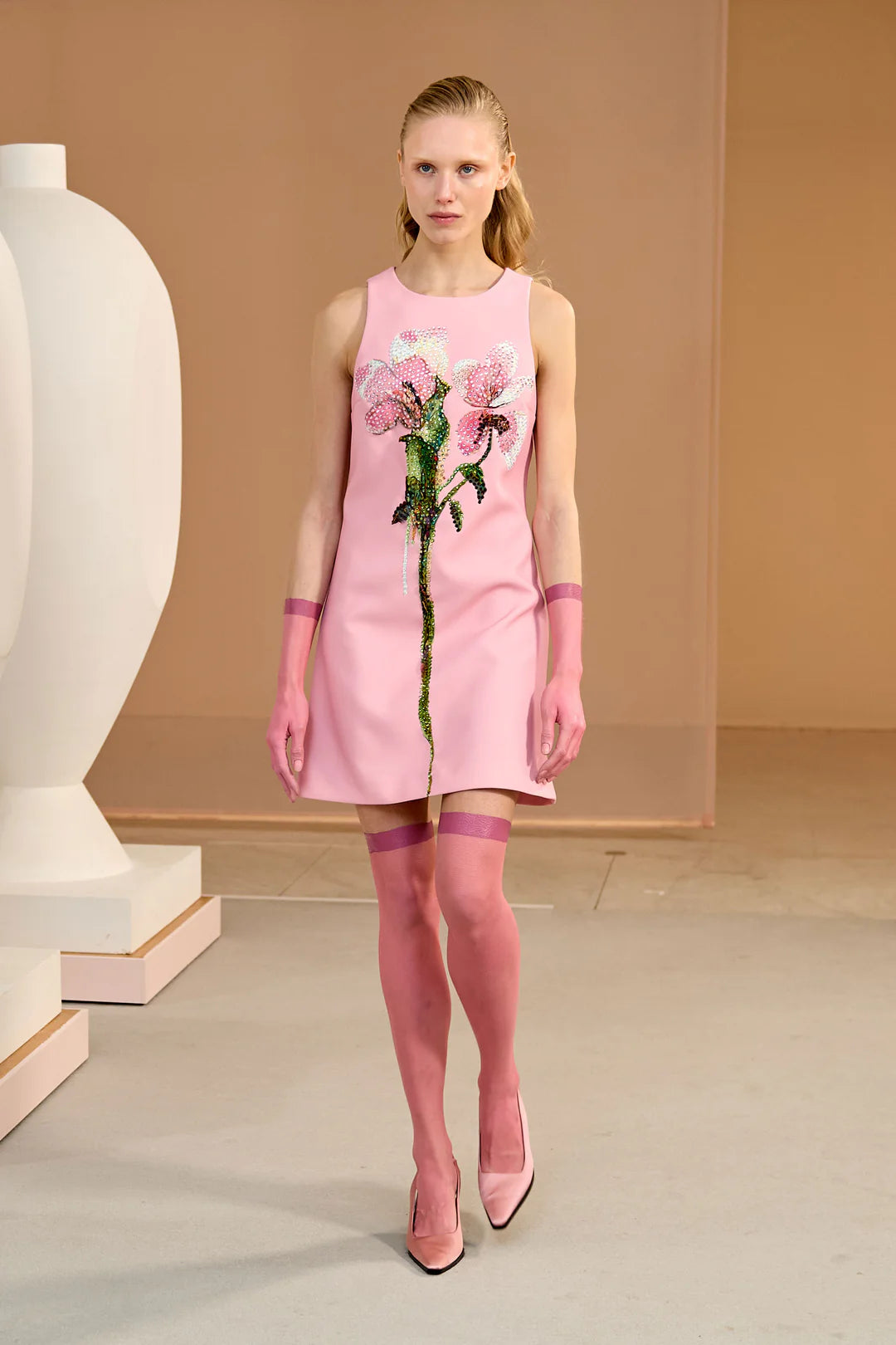 Flower Garter Mini Dress Pink
