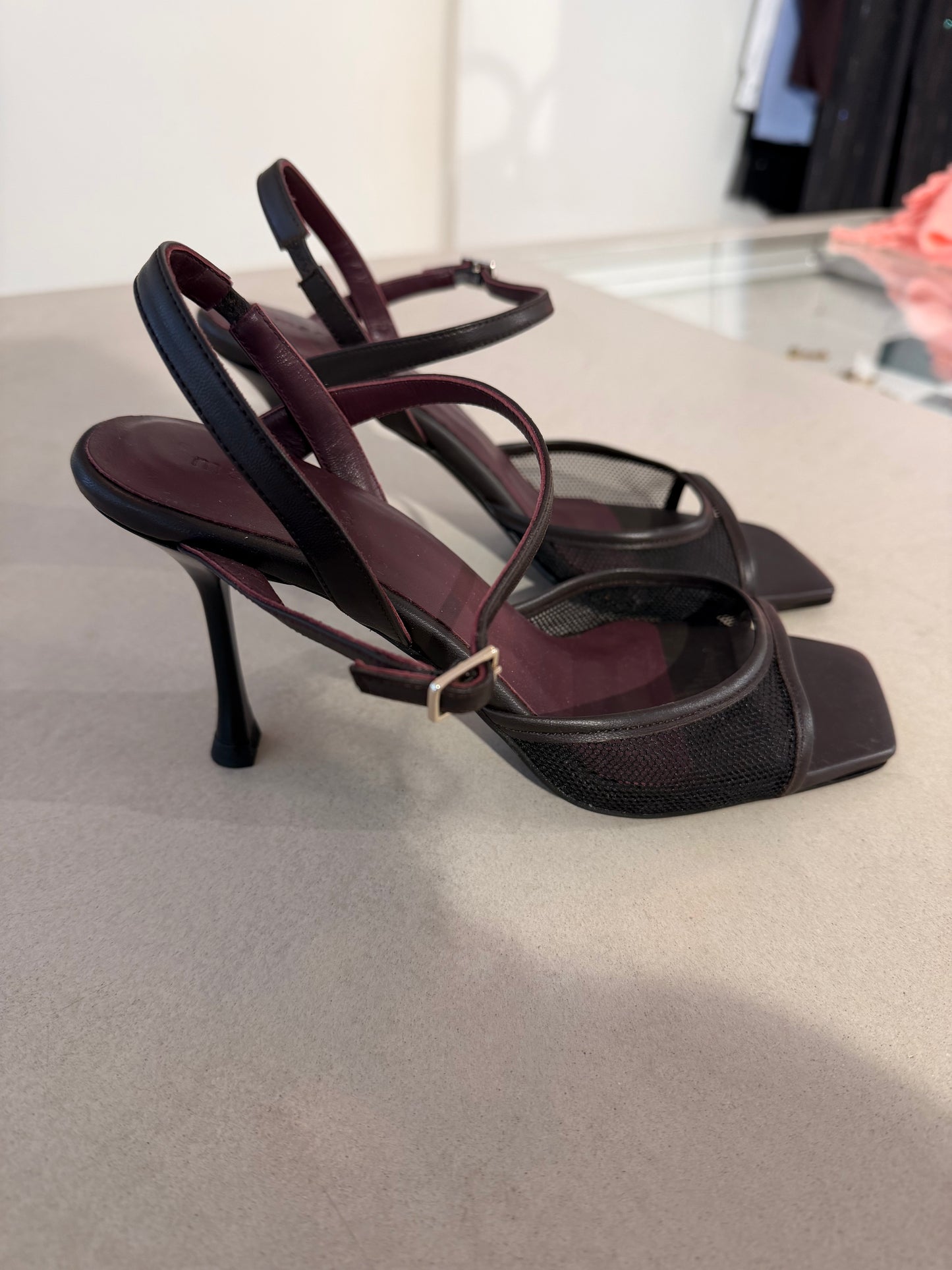 Demi sandal high Chocolat mesh