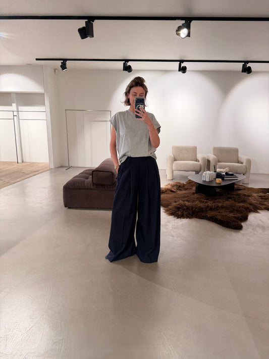 Wide Leg technical wool trousers Night Blue