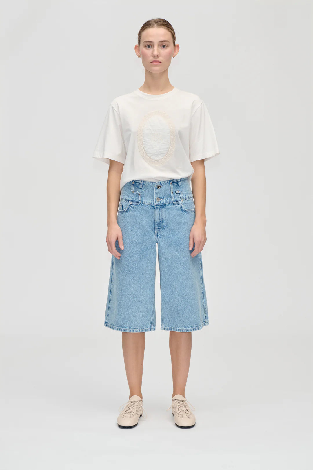 Broderie Patch Tee White