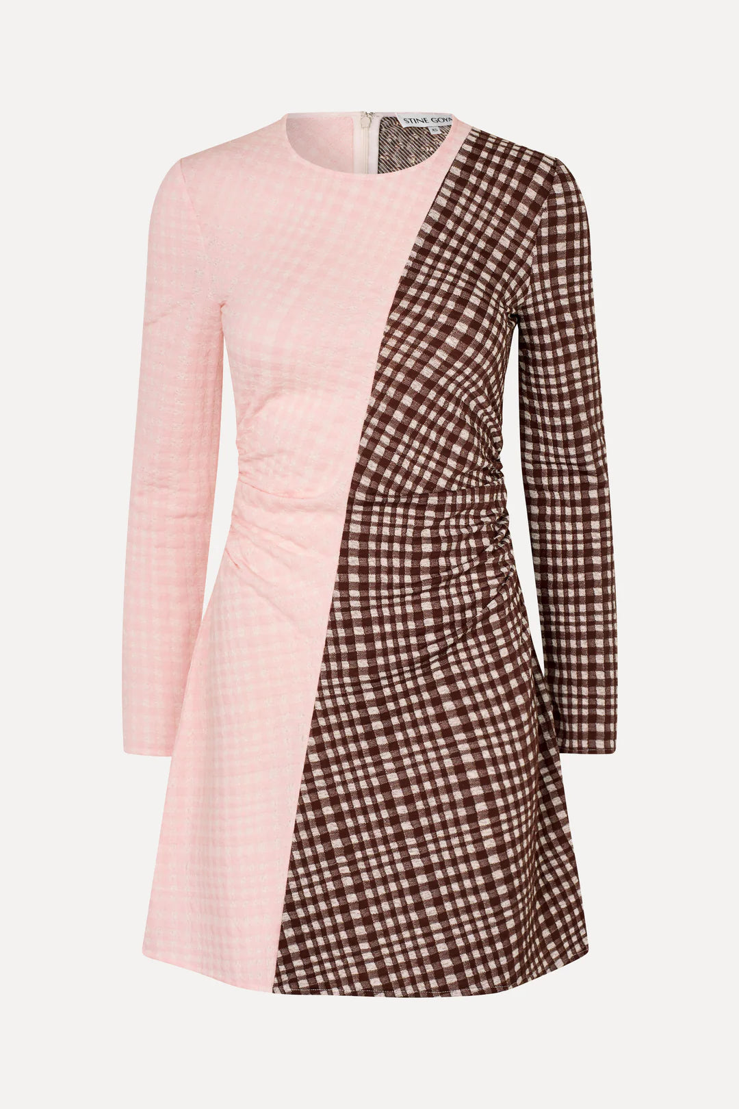 Checkered Rushed Dress Brown/pink