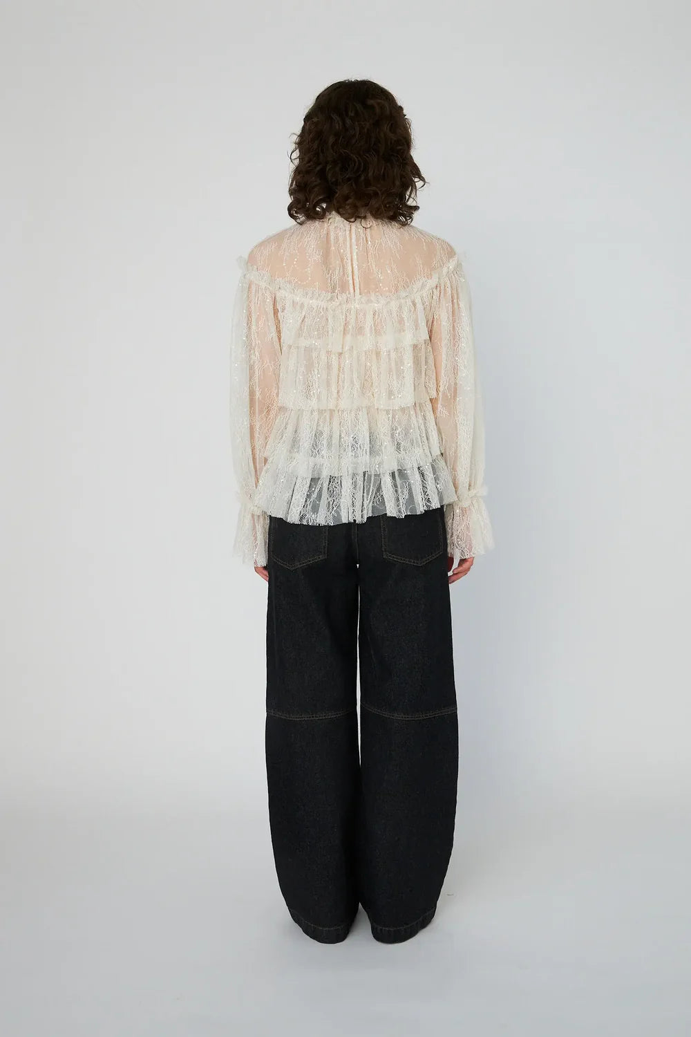 Sheer Frill Lace blouse Creme