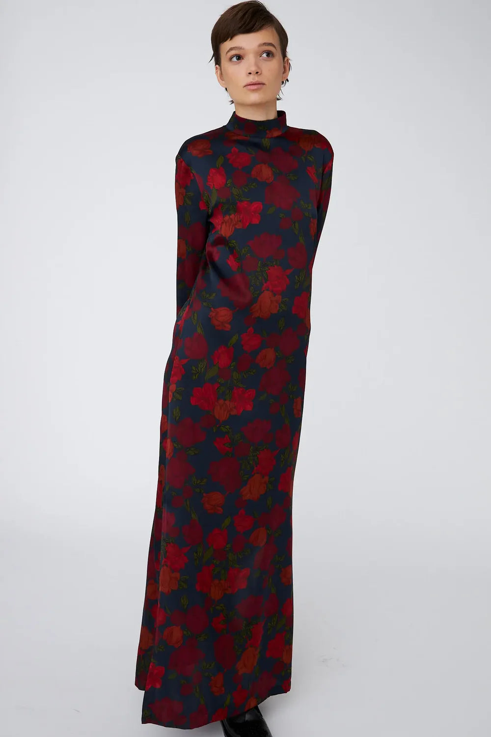 Silk Maxi Dress Flower Forest