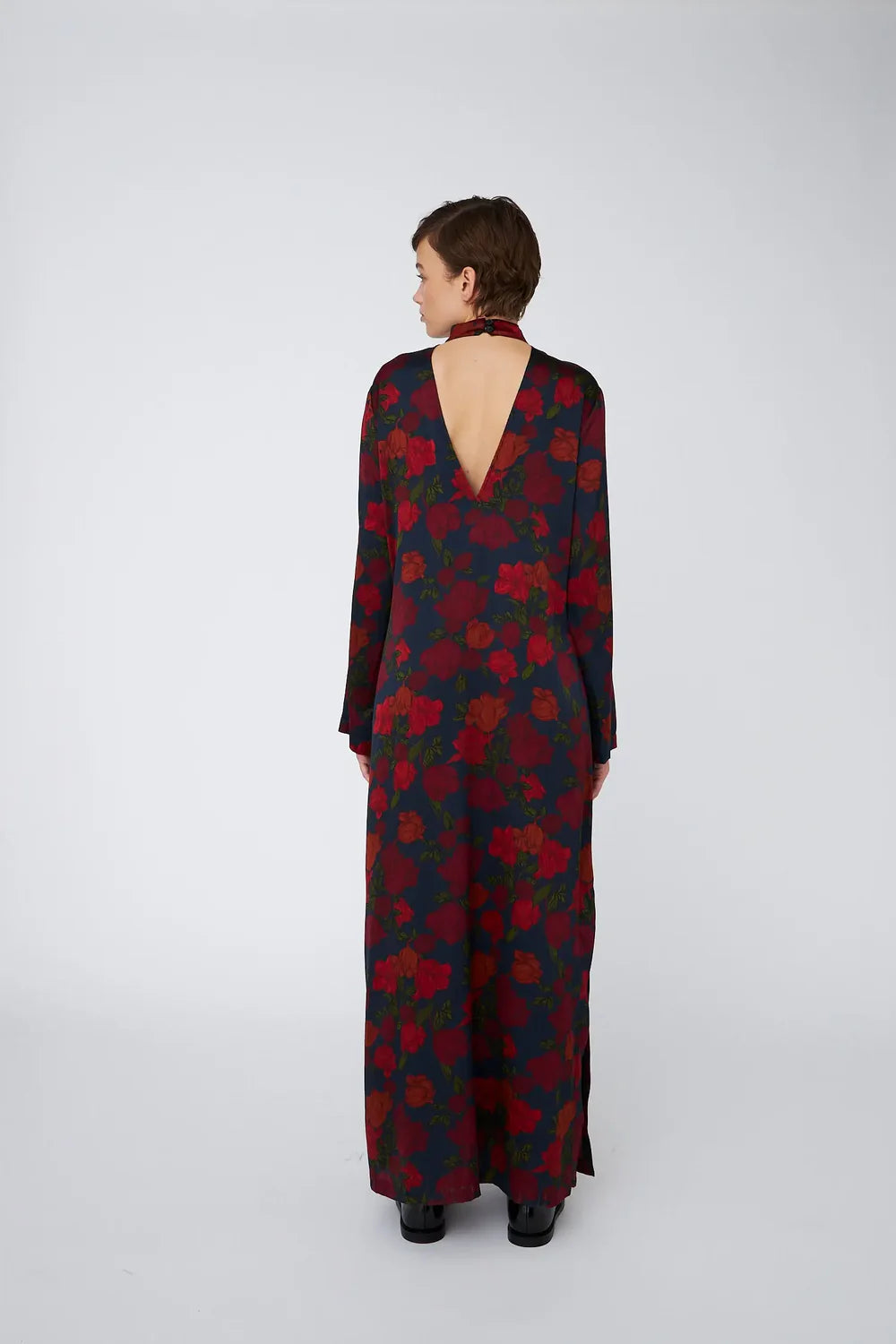Silk Maxi Dress Flower Forest