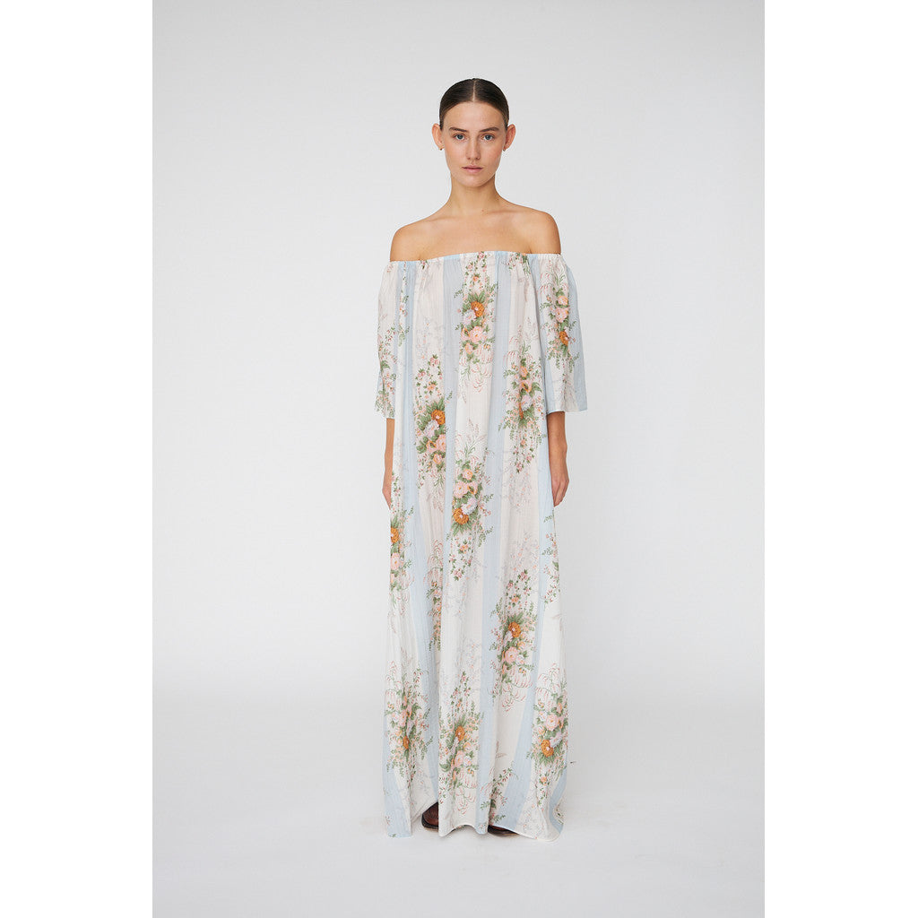 Loose Maxi Dress with drop Shoulders Creme Multicolour Flowers