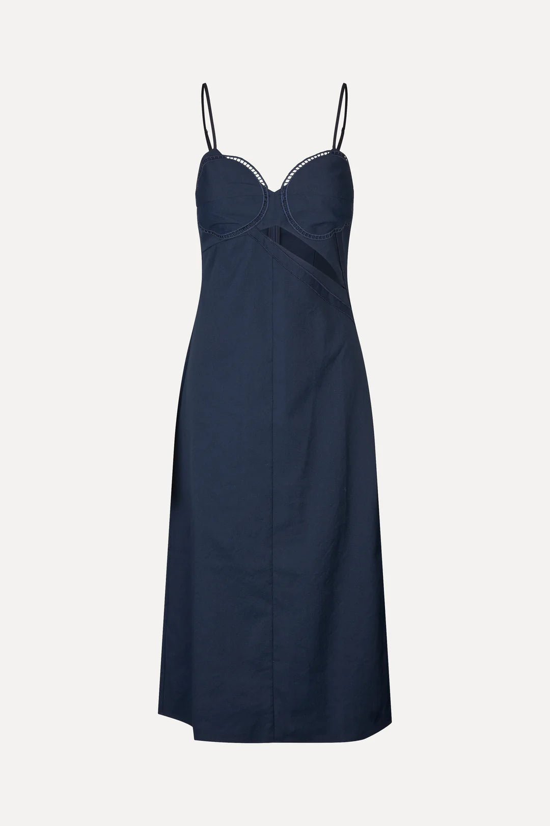 Midi Dress embroidered donker blauw