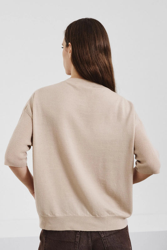 Plain knit wool t-shirt Sand