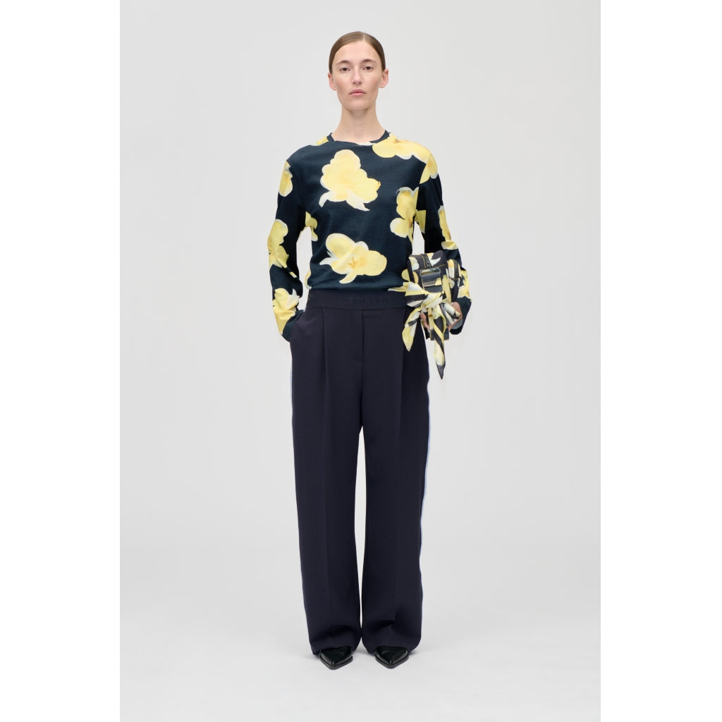 Blanket Stitch Elastic Pants Navy