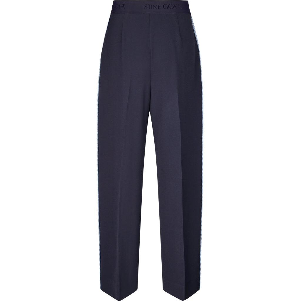 Blanket Stitch Elastic Pants Navy