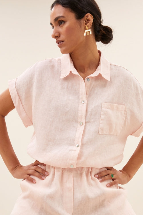 Rose Linen Blouse Soft Pink