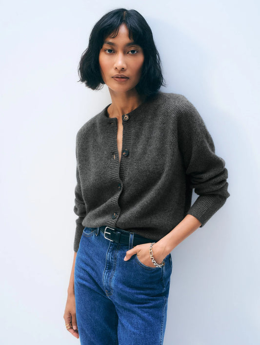 Cashmere Waffle Cardigan Dark Grey
