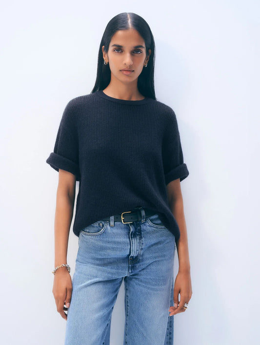 Cashmere Waffle Mesh Tee Navy
