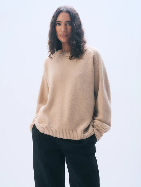 Cashmere Saddle Sleeve Crewneck Soft Camel
