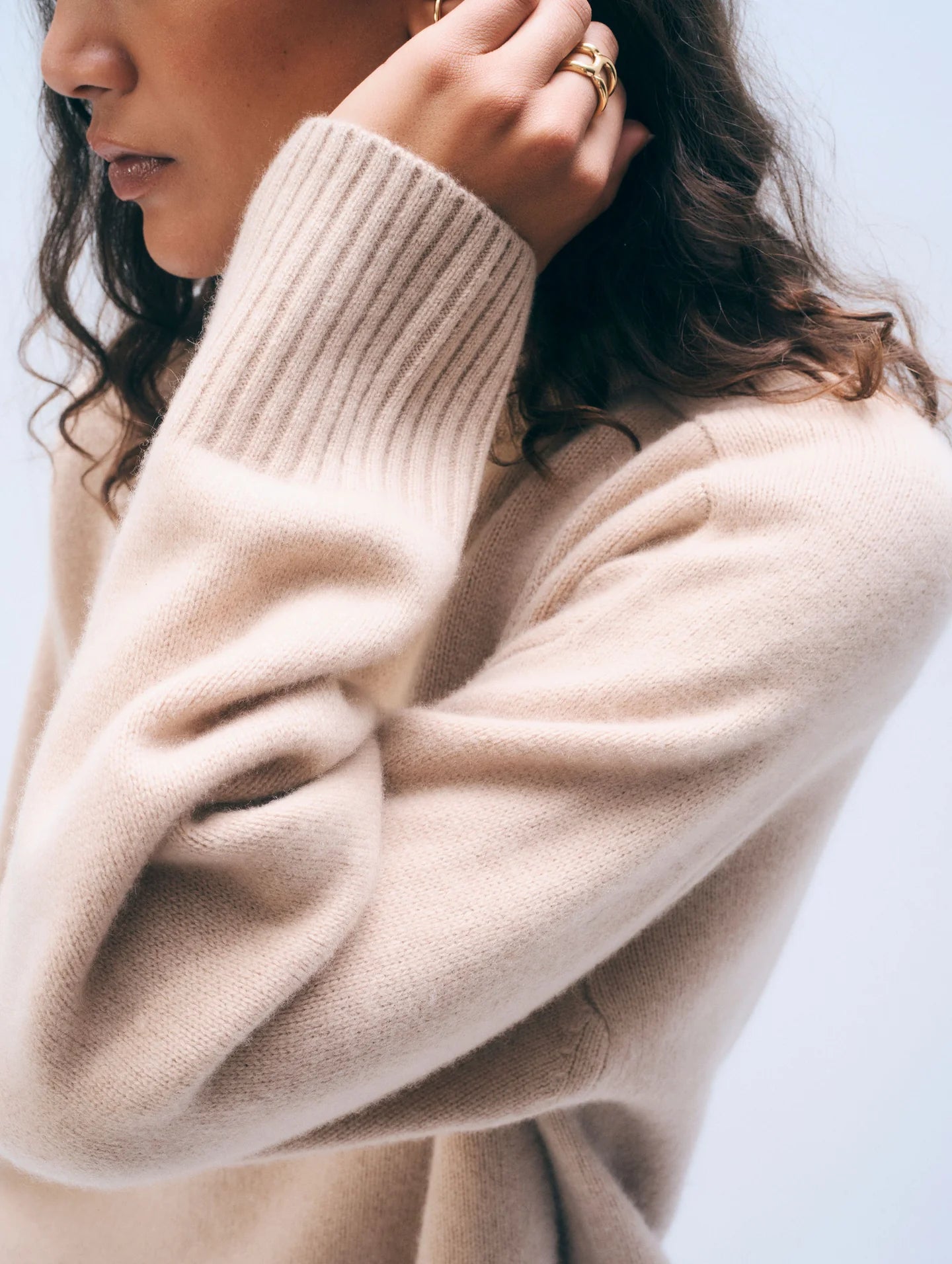 Cashmere Saddle Sleeve Crewneck Soft Camel