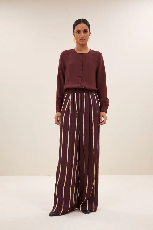 Noi satin stripe blouse Pecan
