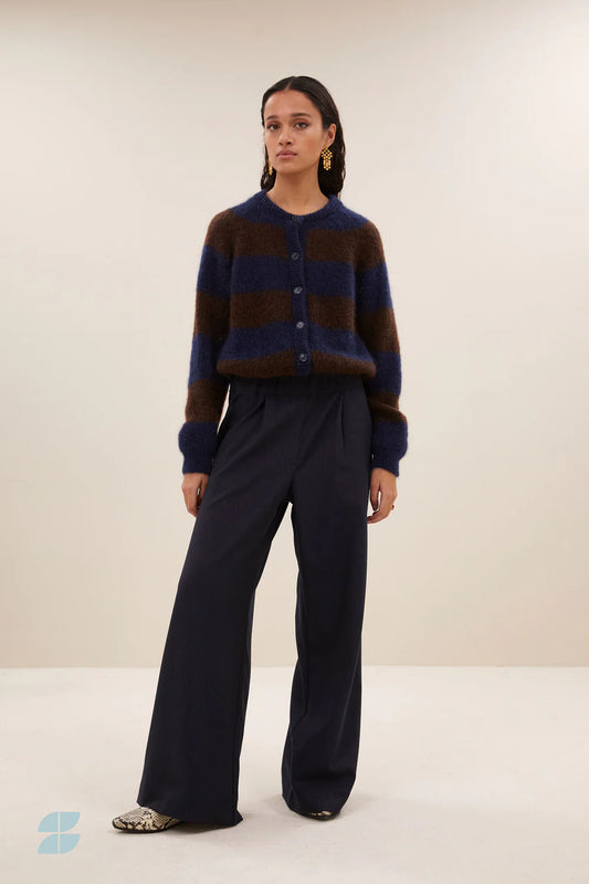 Sian stripe cardigan Dark brown stripe