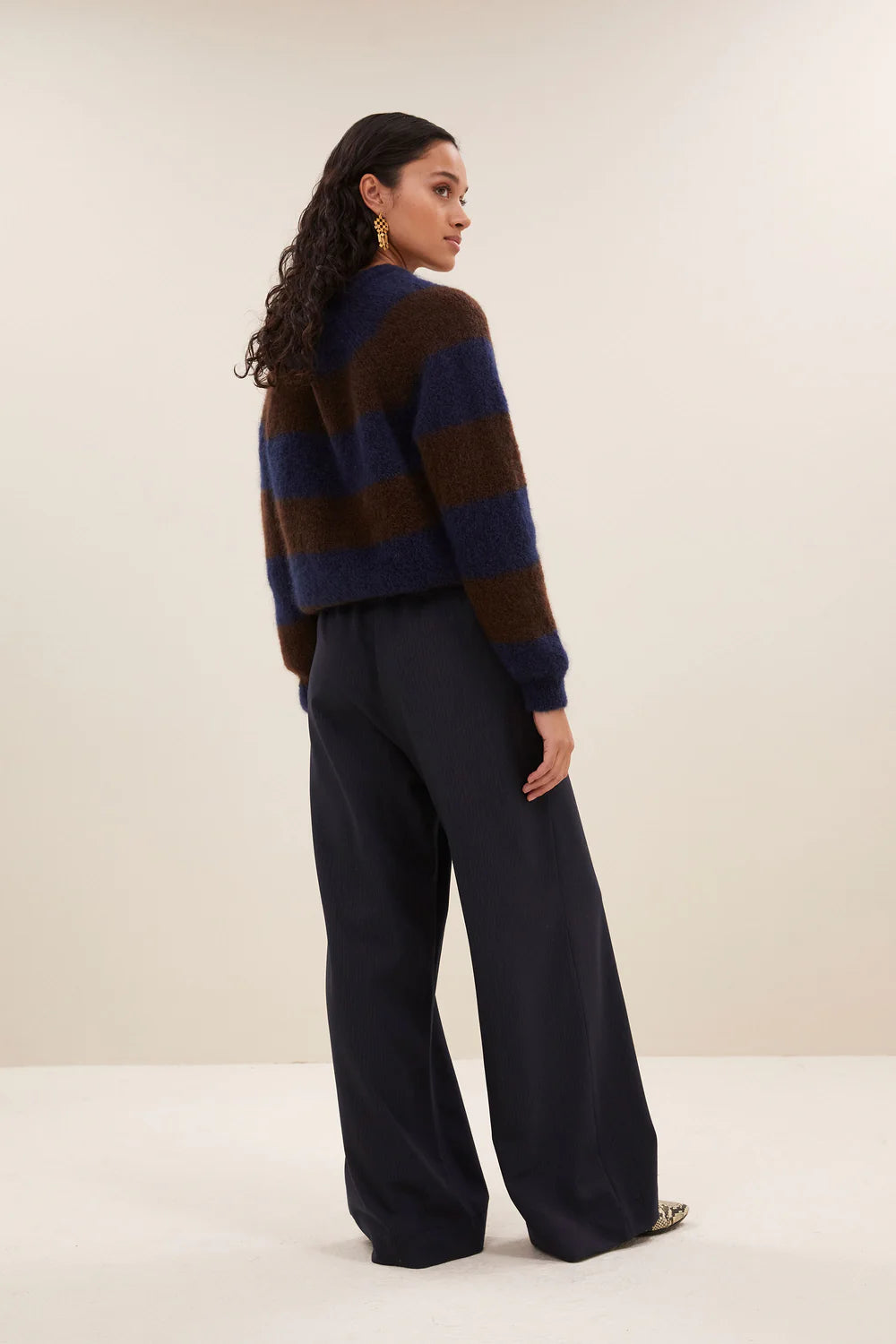 Sian stripe cardigan Dark brown stripe