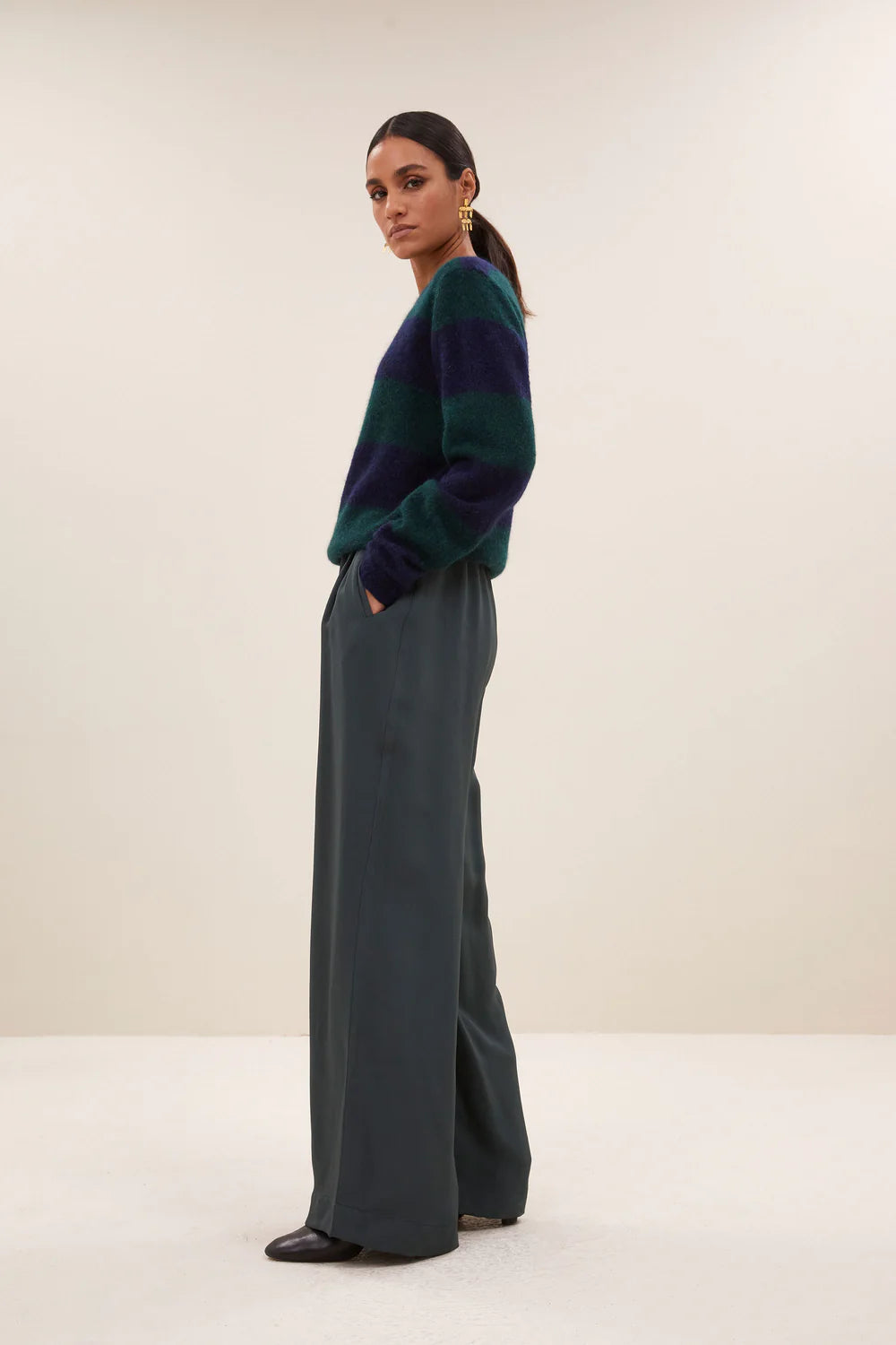 Gwen big stripe pullover Dark green stripe