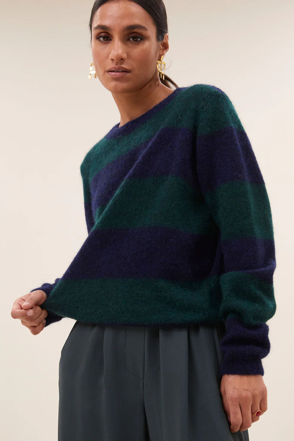Gwen big stripe pullover Dark green stripe
