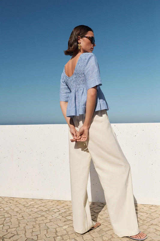 Runa linen stripe top Blue stripe