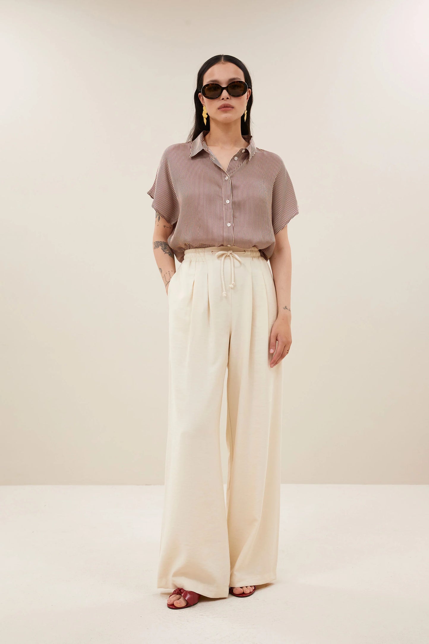 Karly viscose stripe blouse Wine stripe