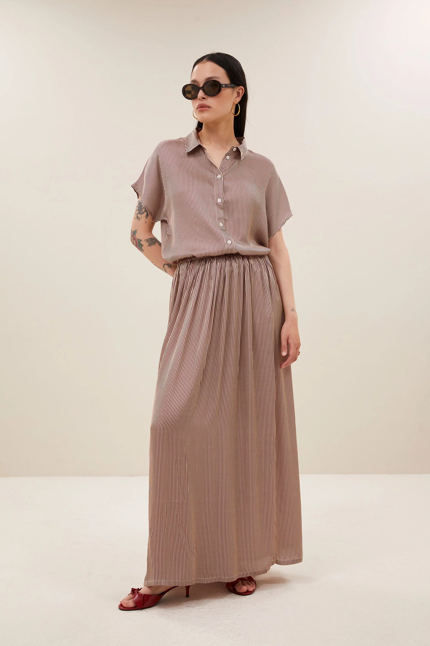 Karly viscose stripe blouse Wine stripe