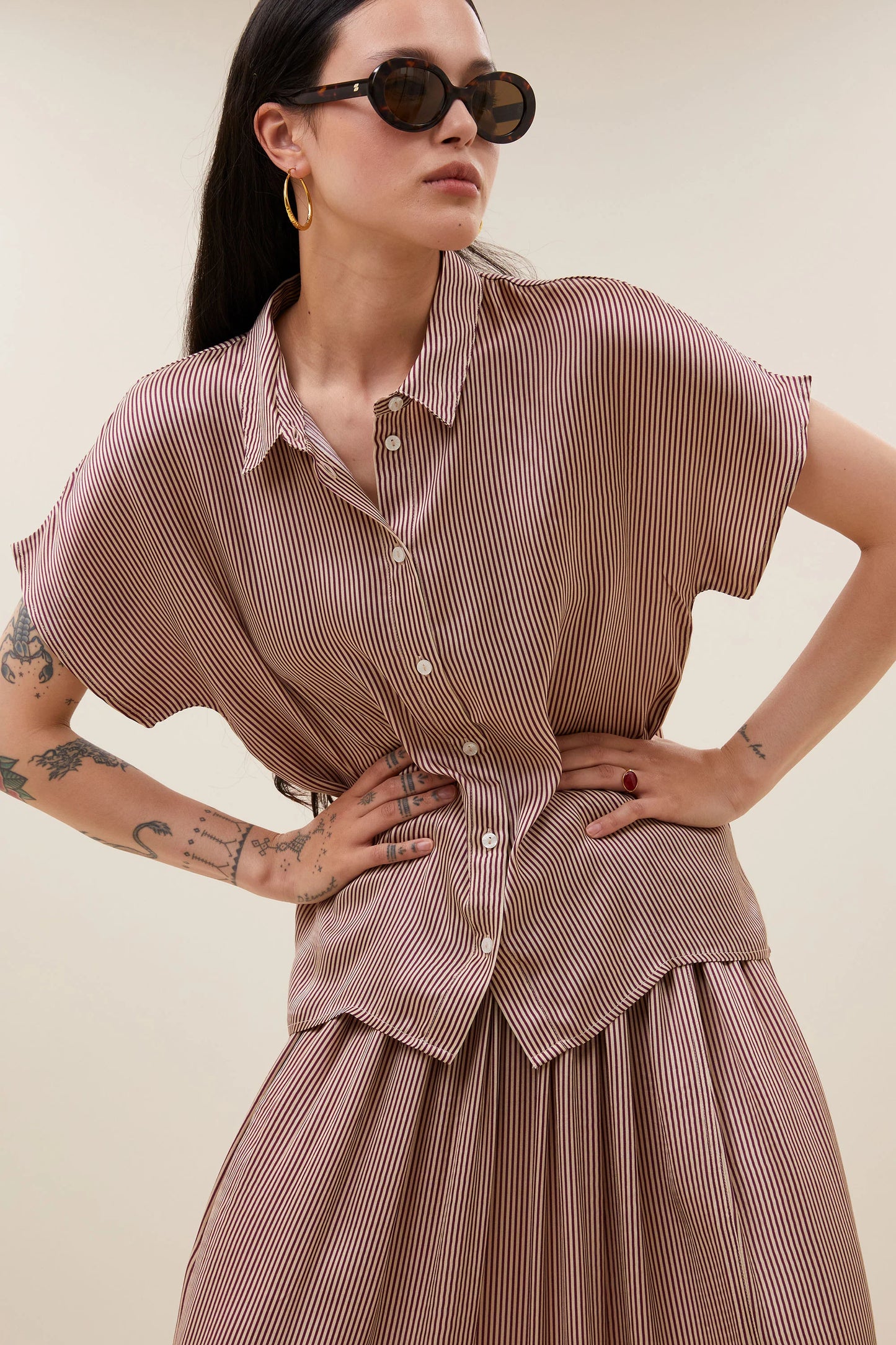 Karly viscose stripe blouse Wine stripe