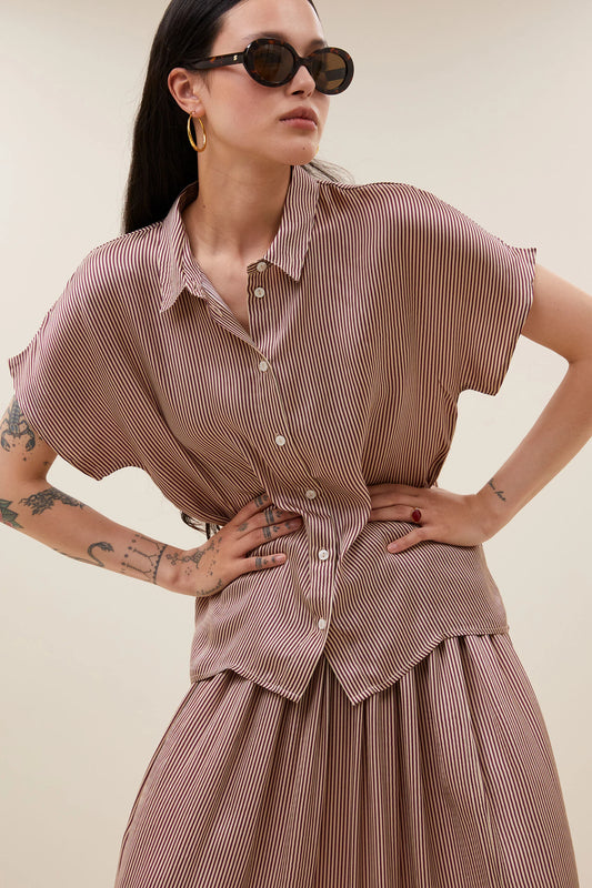 Karly viscose stripe blouse Wine stripe