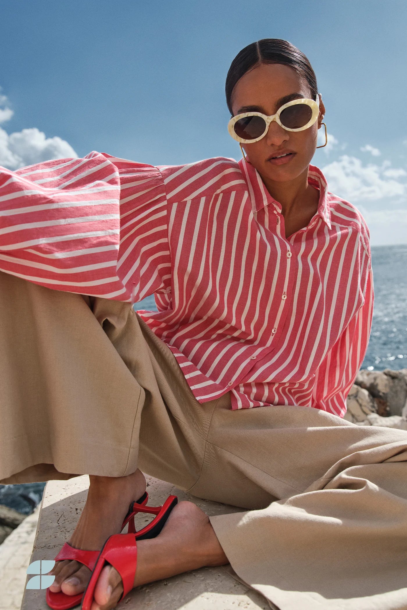 Sarah Short stripe blouse Red Stripe