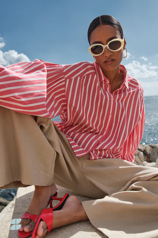Sarah Short stripe blouse Red Stripe