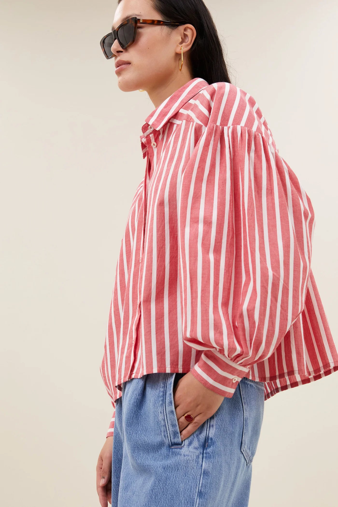Sarah Short stripe blouse Red Stripe