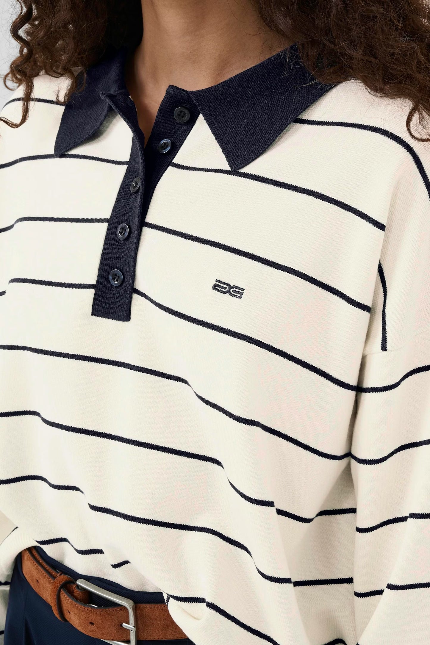 Taige Polo Pullover Ecru with Navy stripe