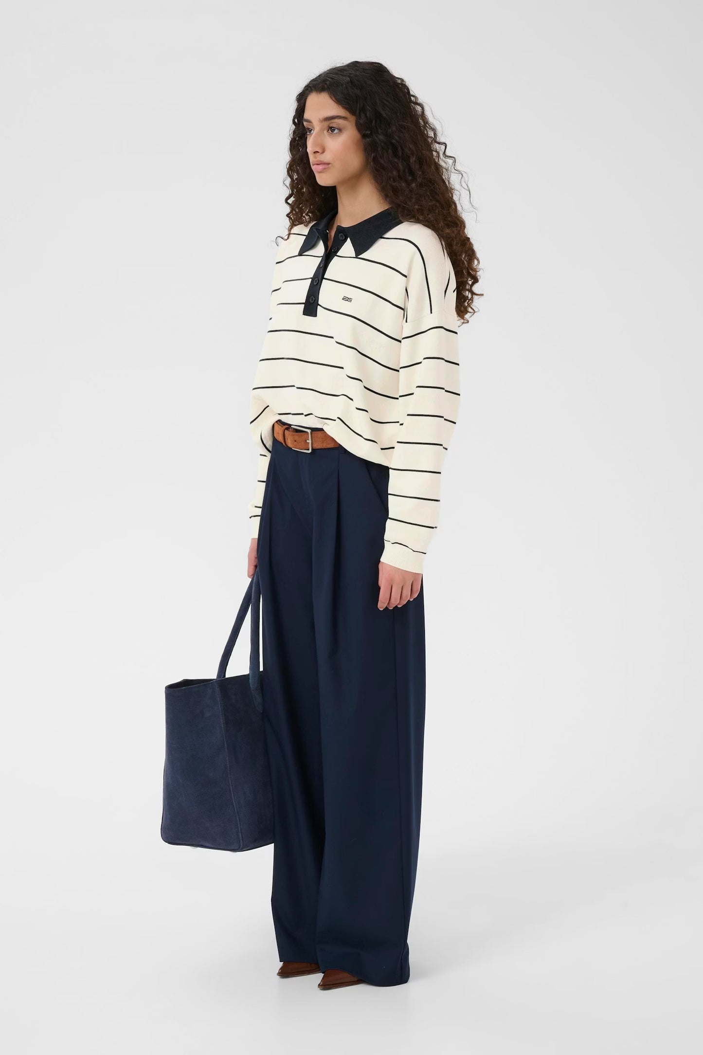Taige Polo Pullover Ecru with Navy stripe