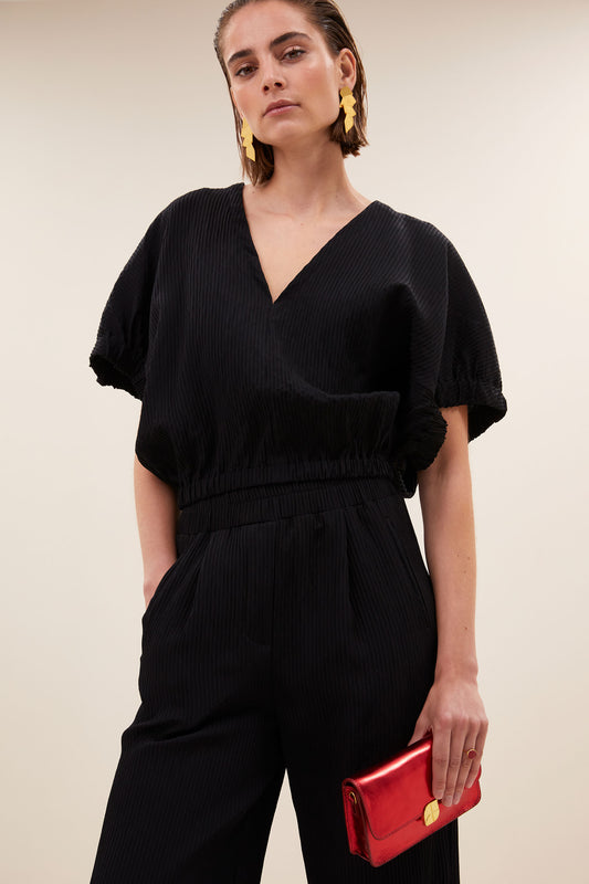 Mabel Structure Stripe Blouse Black