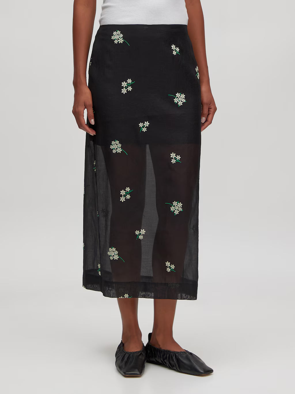 Angely skirt Black+White embroidery