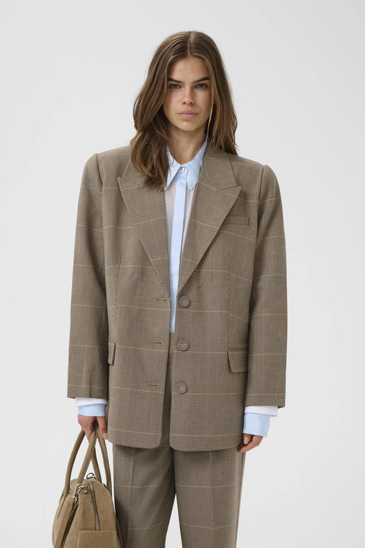 evaldi blazer bruin/beige ruit