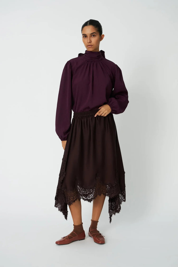 Asymetric Lace skirt Dark Brown