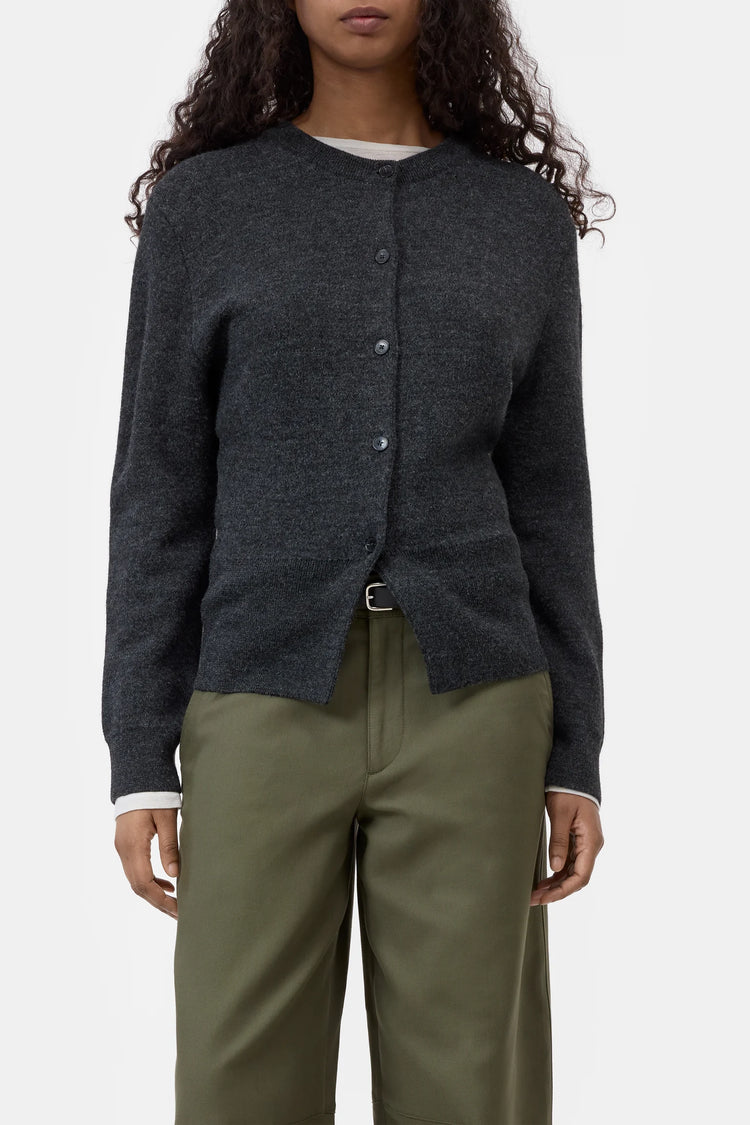 Crew neck cardigan knitted Black Melange