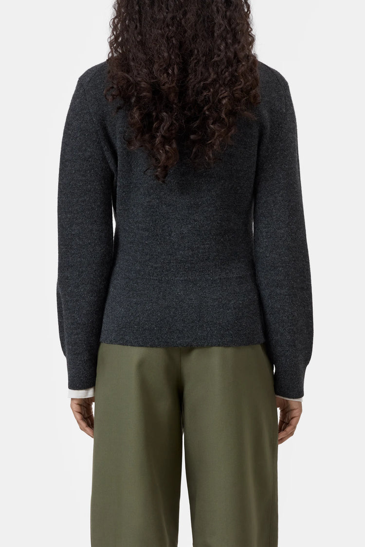 Crew neck cardigan knitted Black Melange